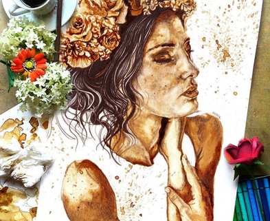 Medium beautiful and stunning coffee stain painting by nuriamarq